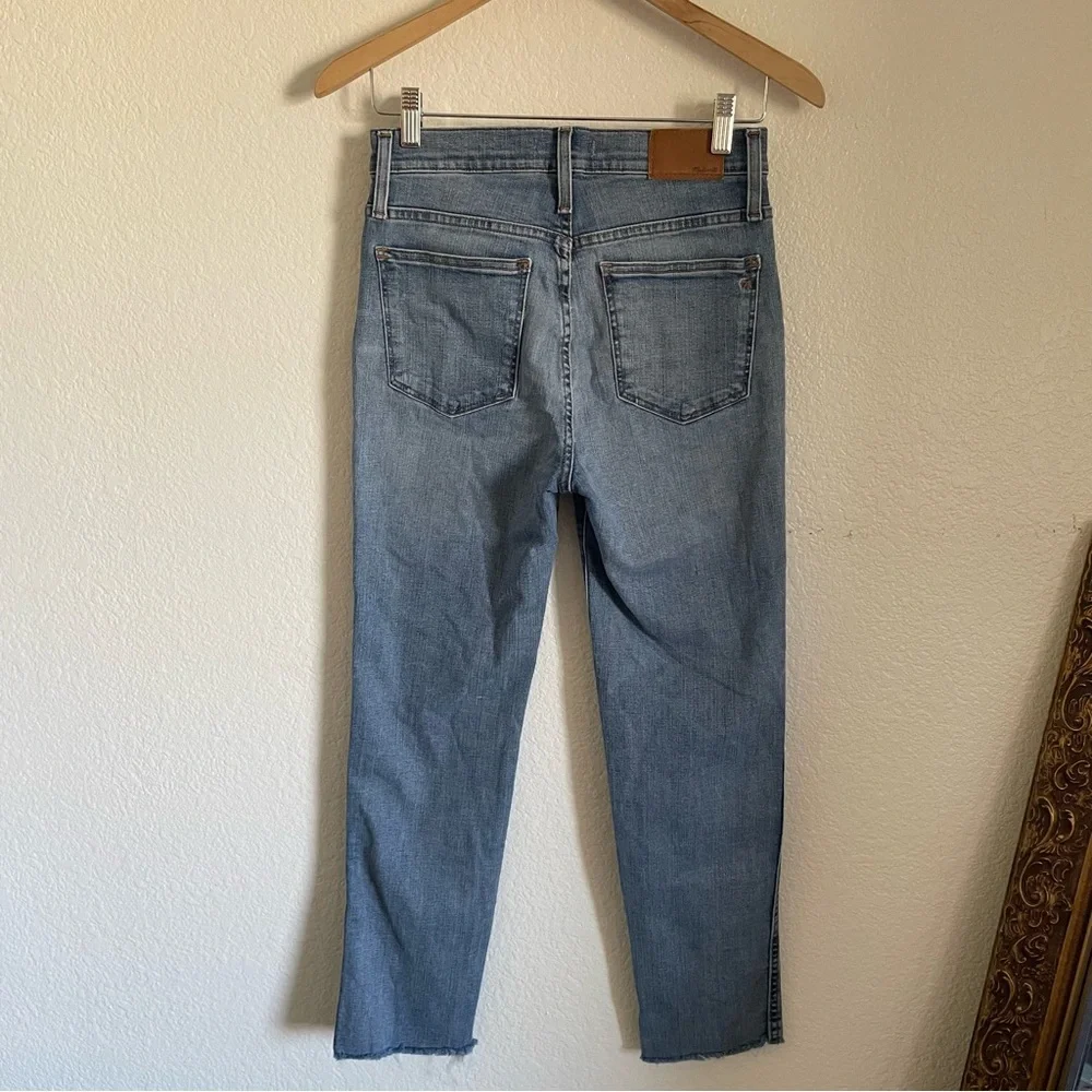 Madewell Slim Straight Crop Jeans Frayed Ankle Hem Distressed Patch K7984